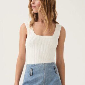 Aje. Bronte Scoop Neck Rib Tank in Ivory